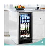 Euhomy 15-in W 130-Can Capacity Black Built-in/Freestanding Indoor Beverage Refrigerator with Glass Door