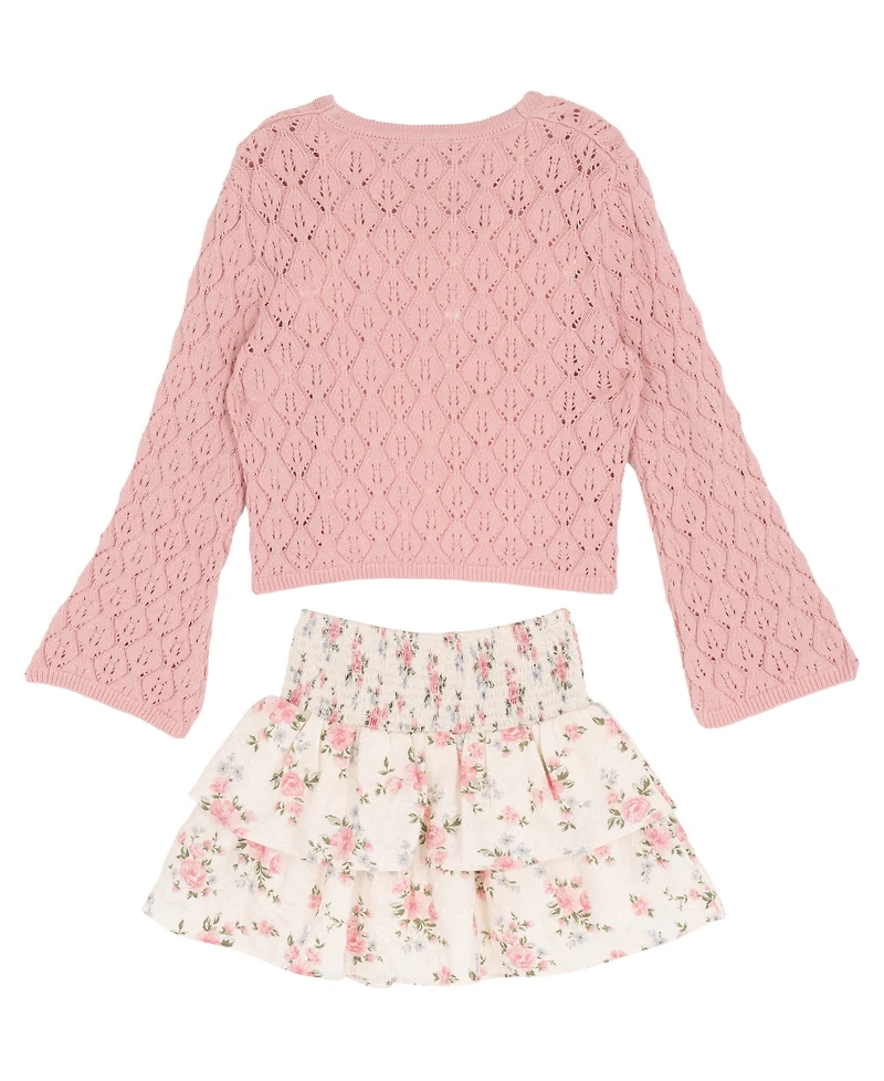 Rare Editions Girls' 7-12 Long-Sleeve Crochet Cardigan, Cami and Skort, 3-Piece Set