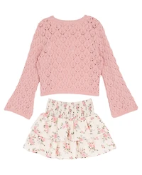 Rare Editions Girls' 7-12 Long-Sleeve Crochet Cardigan, Cami and Skort, 3-Piece Set