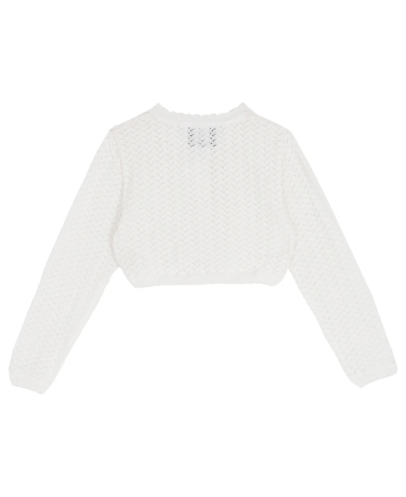 Rare Editions Girls' 2T-6X Crochet Knit Long-Sleeve Cardigan