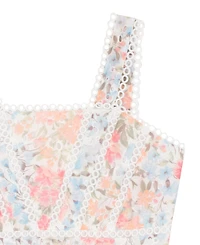 Rare Editions Girls' 7-16 Floral Eyelet Trimmed Square Neck Dress