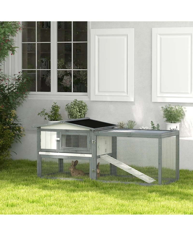 Pawhut Wooden Small Animal House Rabbit Hutch Bunny Cage w/ Backyard Run Ramp