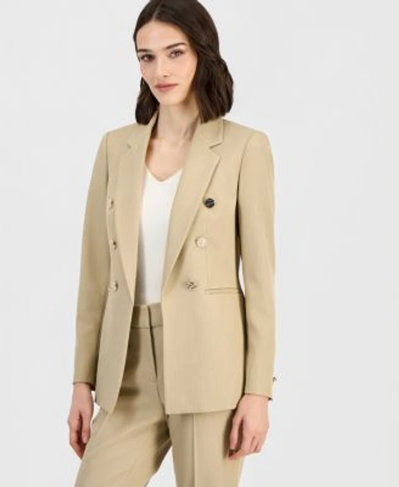 Anne Klein Womens Faux Double Breasted Open Front Jacket Mid Rise Press Pleat Bootcut Pants