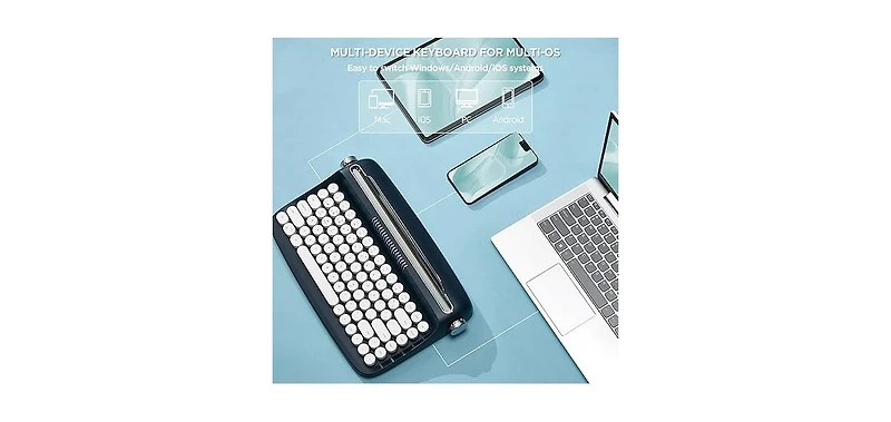 New Actto B303 Wireless Keyboard, Retro Bluetooth Aesthetic Typewriter Style Keyboard with Integrated Stand for Multi-Device