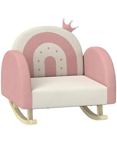 Jujabu Kids Rocking Chair Princess Crown Toddler Chair Armchair Rocker with Rainbow Backrest for Bedroom Playroom Pink