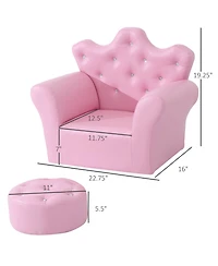 Jujabu Kids Sofa Set Upholstered Children Sofa with Footstool Princess Sofa with Diamond Decorations for Toddlers Girls Pink