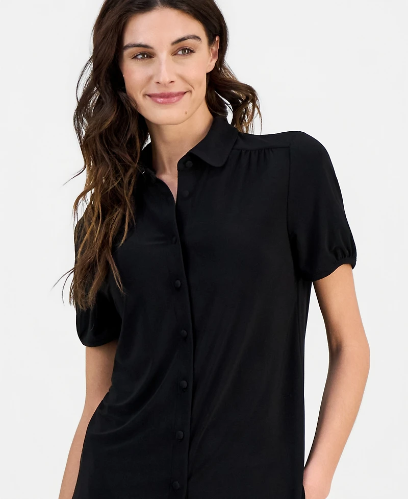 Anne Klein Women's Collared Button-Front Short-Sleeve Top