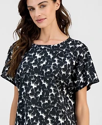 Anne Klein Women's Printed Boat-Neck Short-Sleeve Blouse