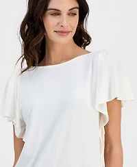 Anne Klein Women's Crewneck Cascade-Flutter-Sleeve Top