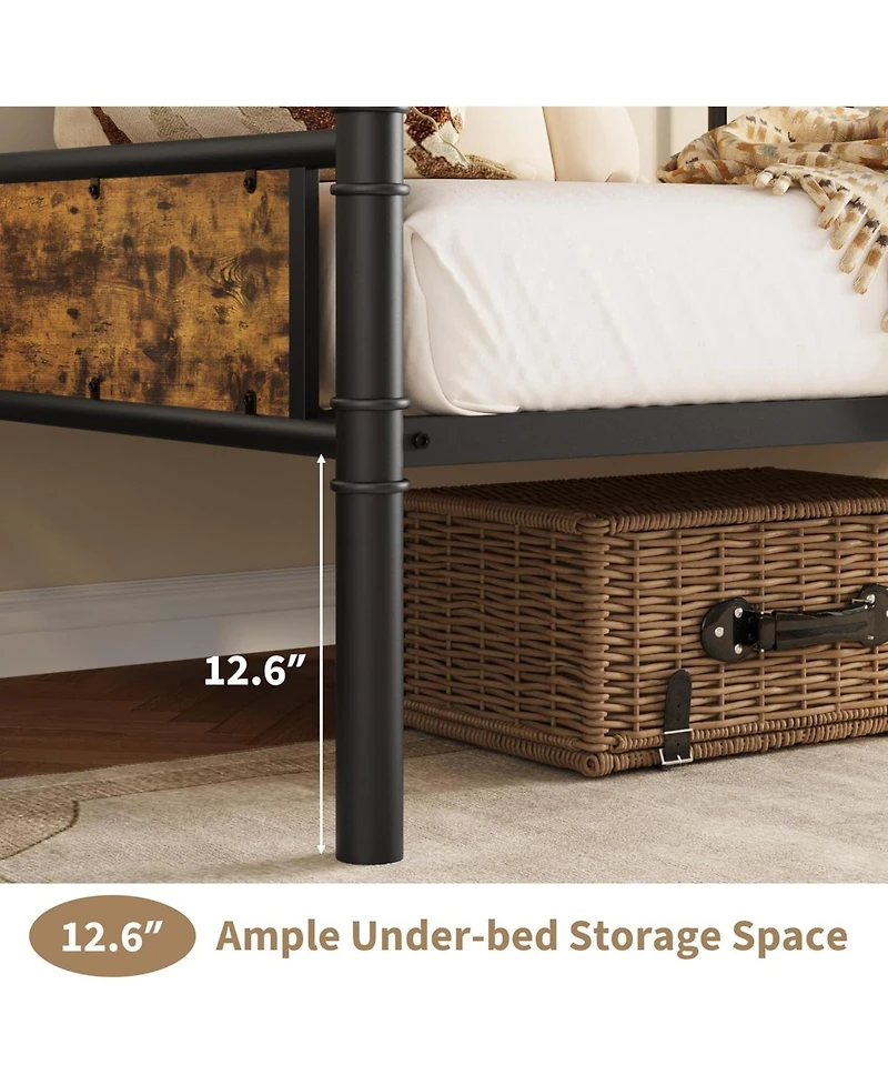 Gaomon Twin Daybed Frame, Classic Headboard Design, Metal & Mdf Sofa Bed with Slat Support, Easy Assembly