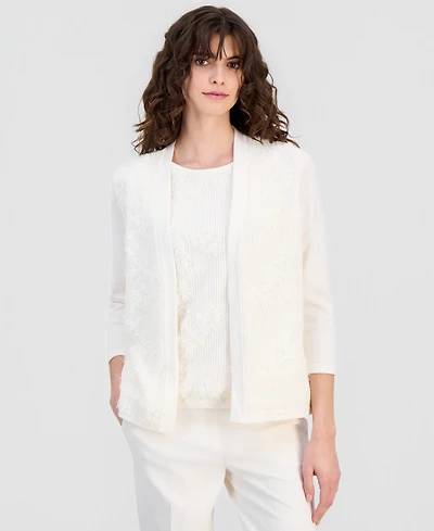 Anne Klein Women's Open-Front Floral-Applique Cardigan