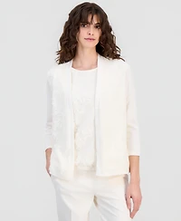 Anne Klein Women's Open-Front Floral-Applique Cardigan