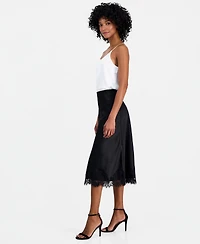 Anne Klein Women's Lace-Trim Midi Satin Skirt, Regular & Petite