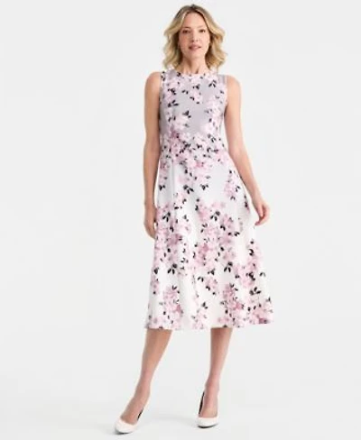 Anne Klein Womens Floral Print Fit Flare Midi Dress