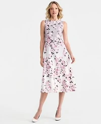 Anne Klein Womens Floral Print Fit Flare Midi Dress