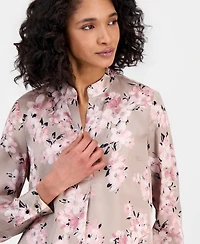 Anne Klein Women's Long-Sleeve Floral Popover Blouse