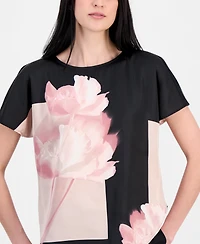 Anne Klein Women's Printed Boat-Neck Short-Sleeve Top