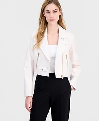 Anne Klein Women's Faux Leather Cropped Moto Jacket