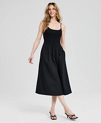 And Now This Women's Scoop-Neck Smocked Cotton Midi Dress, Macy's Exclusive