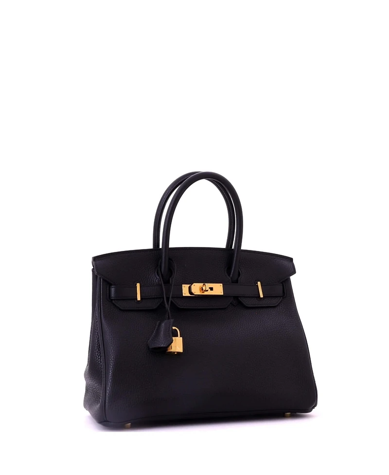 Pre-Owned Hermes Birkin 30 Handbag Black Clemence with Gold Hardware