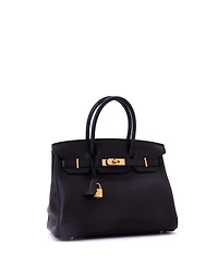 Pre-Owned Hermes Birkin 30 Handbag Black Clemence with Gold Hardware