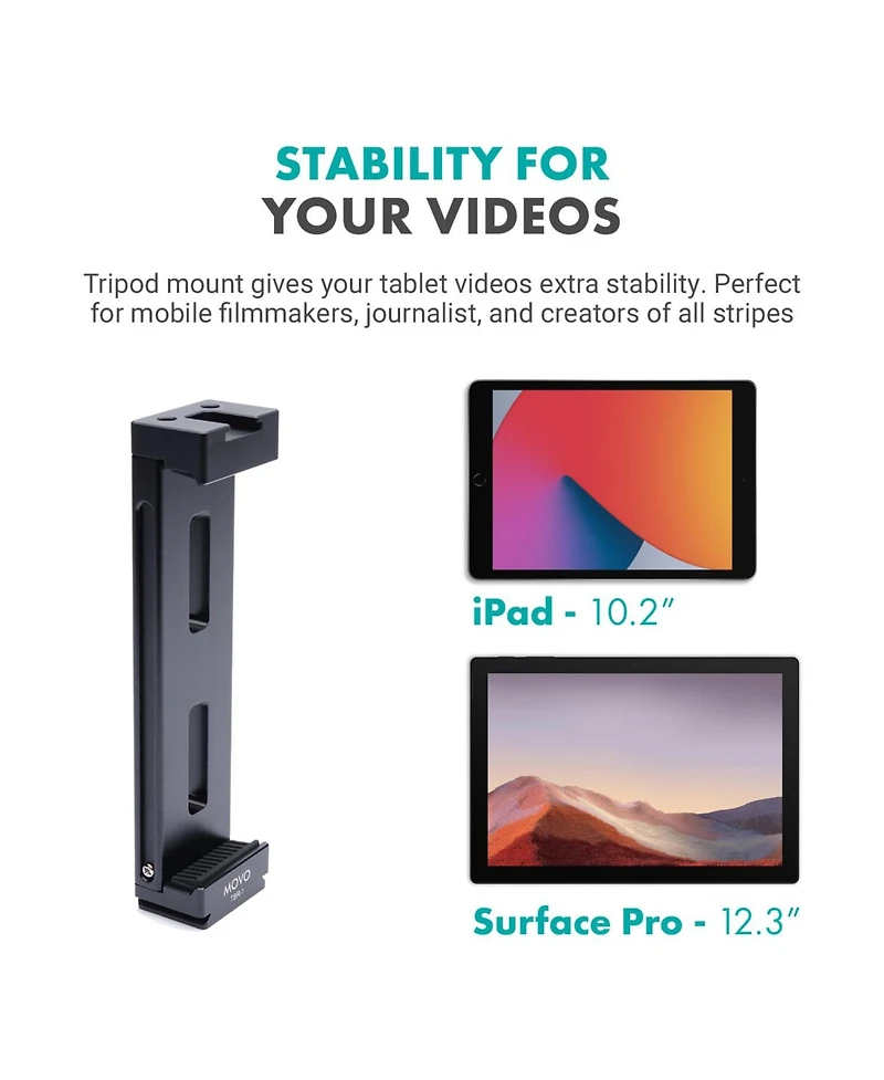 Movo Tablet Vlogging Kit for iPad with Mic, Light, Tabletop Tripod