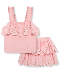 H by Habitual Girls' 7-16 Embroidered Eyelet Top and Skirt, 2-Piece Set