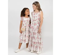 Rare Editions Girls' 7-16 Floral Chiffon Smocked Ruffle Dress