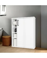 Fm Furniture Yoder, Bathroom Cabinet, 4 Open Shelves, 1 Door, White