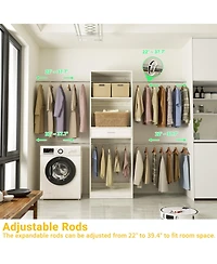 Aheaplus 20.5'' - 96'' Adjustable Closet Hanging Organizer, System with 6 Extendable Rods and A Drawer
