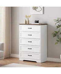 gaomon 5 Drawer White and Brown Modern Dresser, Chest of Drawers Organizers, Closet Storage Cabinet for Bedroom