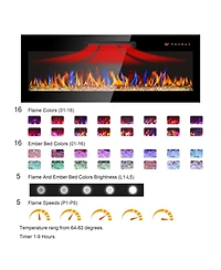 Flynama 50 inch Recessed Ultra-Thin Tempered Glass Wall Mounted Electric Fireplace with Remote Color Led Flame Csa Ul