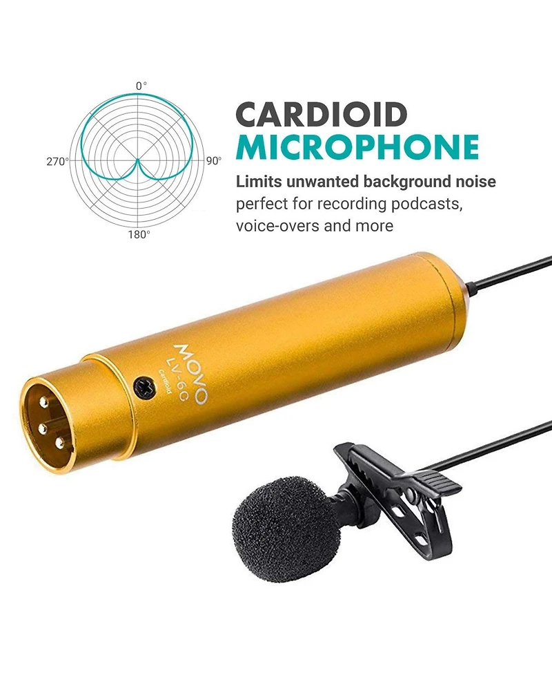 Movo Lv-6 Pro Grade Omnidirectional and Cardioid Xlr Lavalier Condenser Microphone Set (48V Phantom Powered)