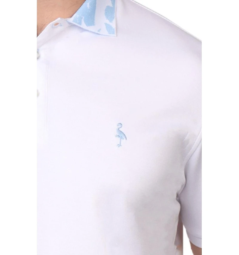 Tailorbyrd Men's Modal Pique Polo with Floral Jacquard Collar