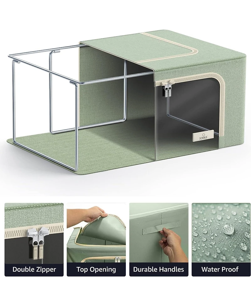 Sorbus 2 Pack Small Foldable Storage Box - Metal Frame, Oxford Fabric, Large Window & Handles Organization for Bedroom