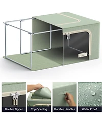 Sorbus 2 Pack Small Foldable Storage Box - Metal Frame, Oxford Fabric, Large Window & Handles Organization for Bedroom