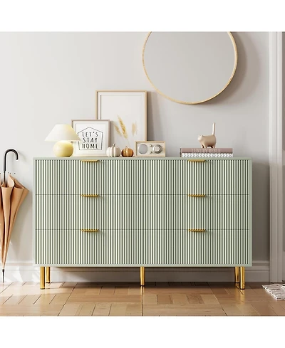 gaomon 6-Drawer Modern Green Dresser, Gold Handle, Wide Double Chest, Large Drawer Storage Organizer for Bedroom, Living Room, Entryway