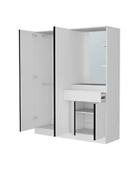 Fm Furniture CaneMulti-Functional Wardrobe with Vanity Mirror and Storage, White