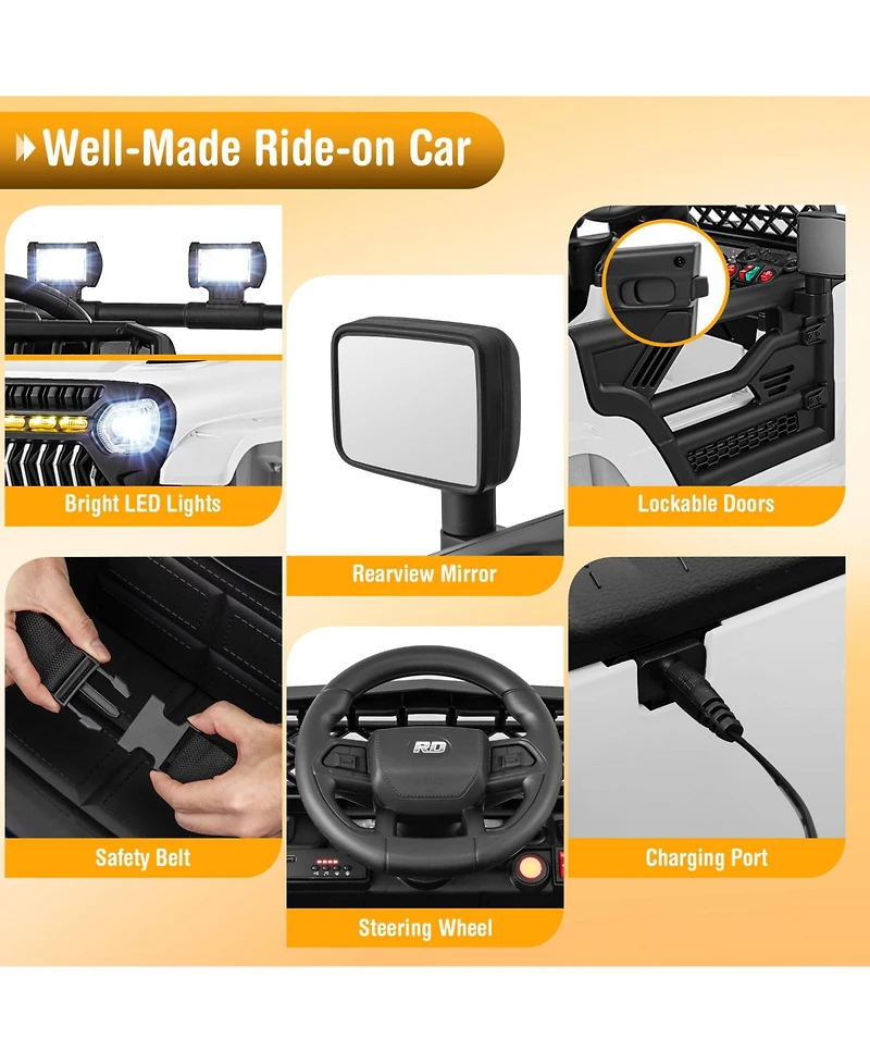 Hongge Kids 12V Electric Ride On Truck with Remote Control Led Lights and Music for Ages 3 and Up