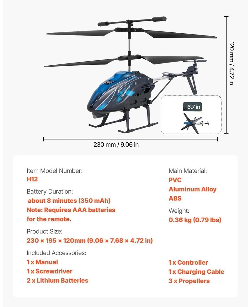 Hongge Remote Control Helicopter with Led Lights Gyro Stabilization and Modular Battery