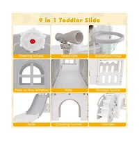 Hongge Indoor Toddler Slide Playset with Climber Tunnel Basketball Hoop and Activity Center