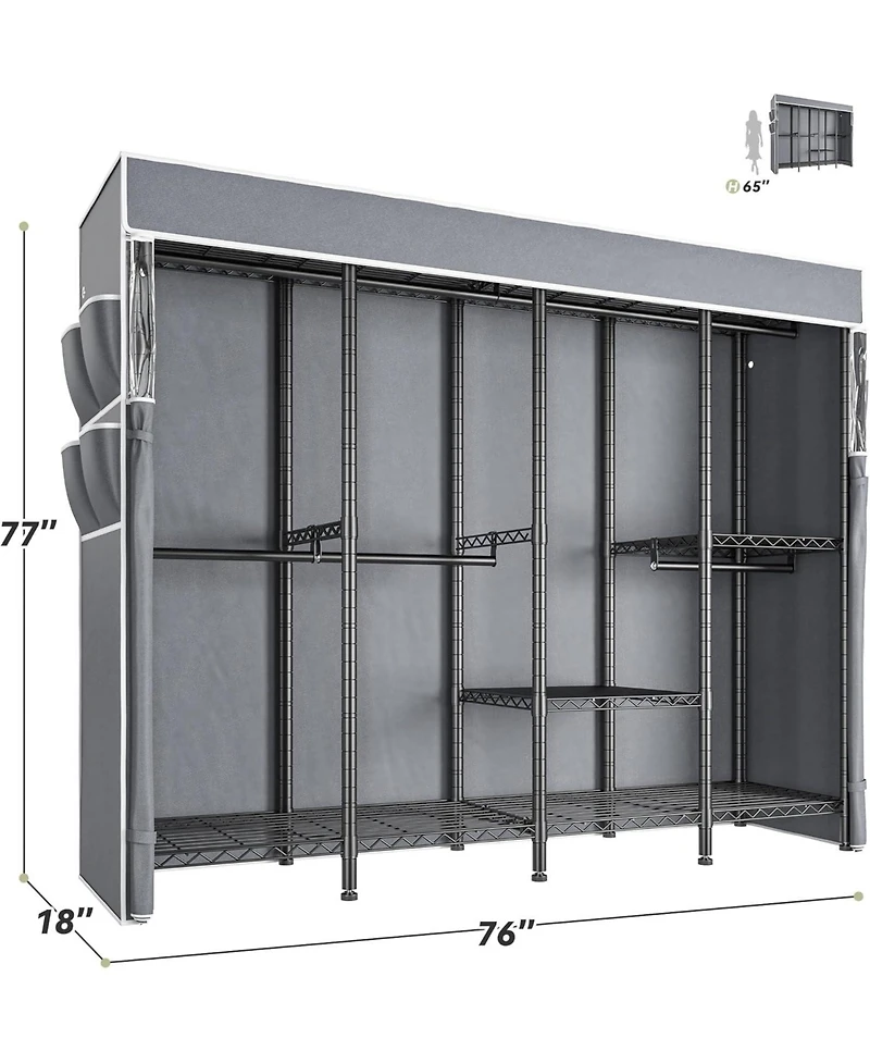 Raybee Clothes Rack with Cover,Clothing Rack for Hanging Clothes,Portable Closet,Adjustable,1150LBS