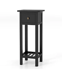 sumyeg 2 Tier Slim Nightstand Bedside Table with Drawer Shelf
