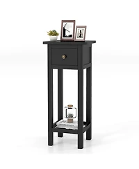 sumyeg 2 Tier Slim Nightstand Bedside Table with Drawer Shelf