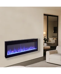 Clihome Smart 60" WiFi-Enabled Electric Fireplace Heater, Recessed in-Wall and Wall-Mounted
