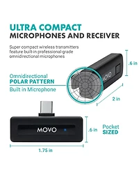 Movo Wireless Mini Usb-c Duo Wireless Microphone for iPhone 15 and up