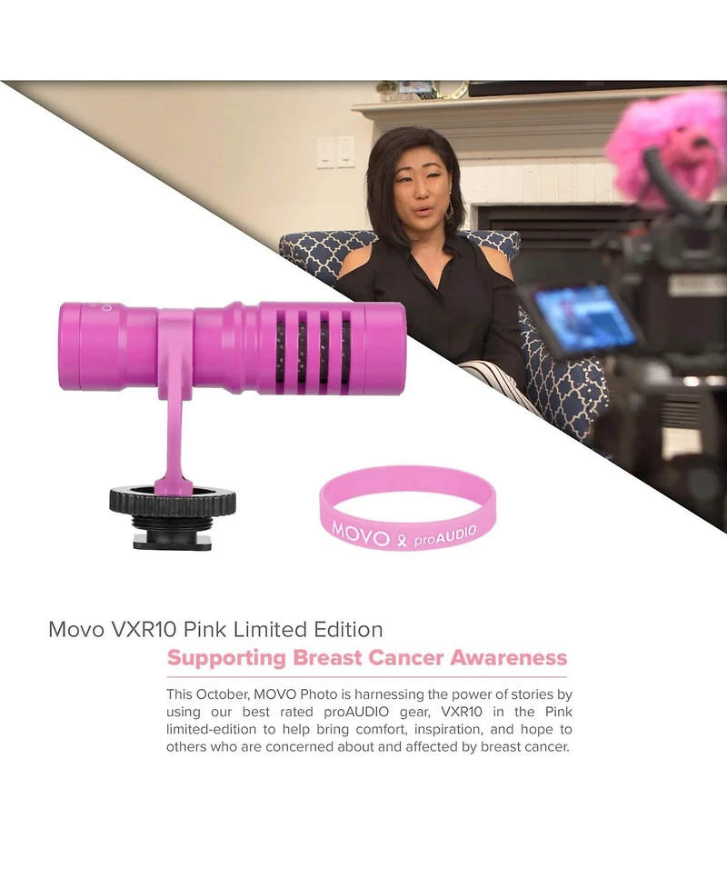 Movo VXR10 Universal Video Microphone for Dslr Cameras and Camcorders (Pink Breast Cancer Awareness Edition)