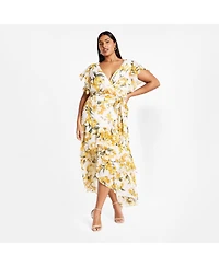 City Chic Plus Flirty Tier Print Maxi Dress