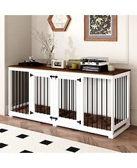 Homsee 71 Inch Dog Crate Furniture, Heavy-Duty Wooden Dog Kennel with Trays and Divider for Large Medium Dogs