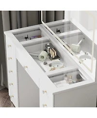 Homsee White Wooden Storage Cabinet with 6 Wooden Surface Drawers